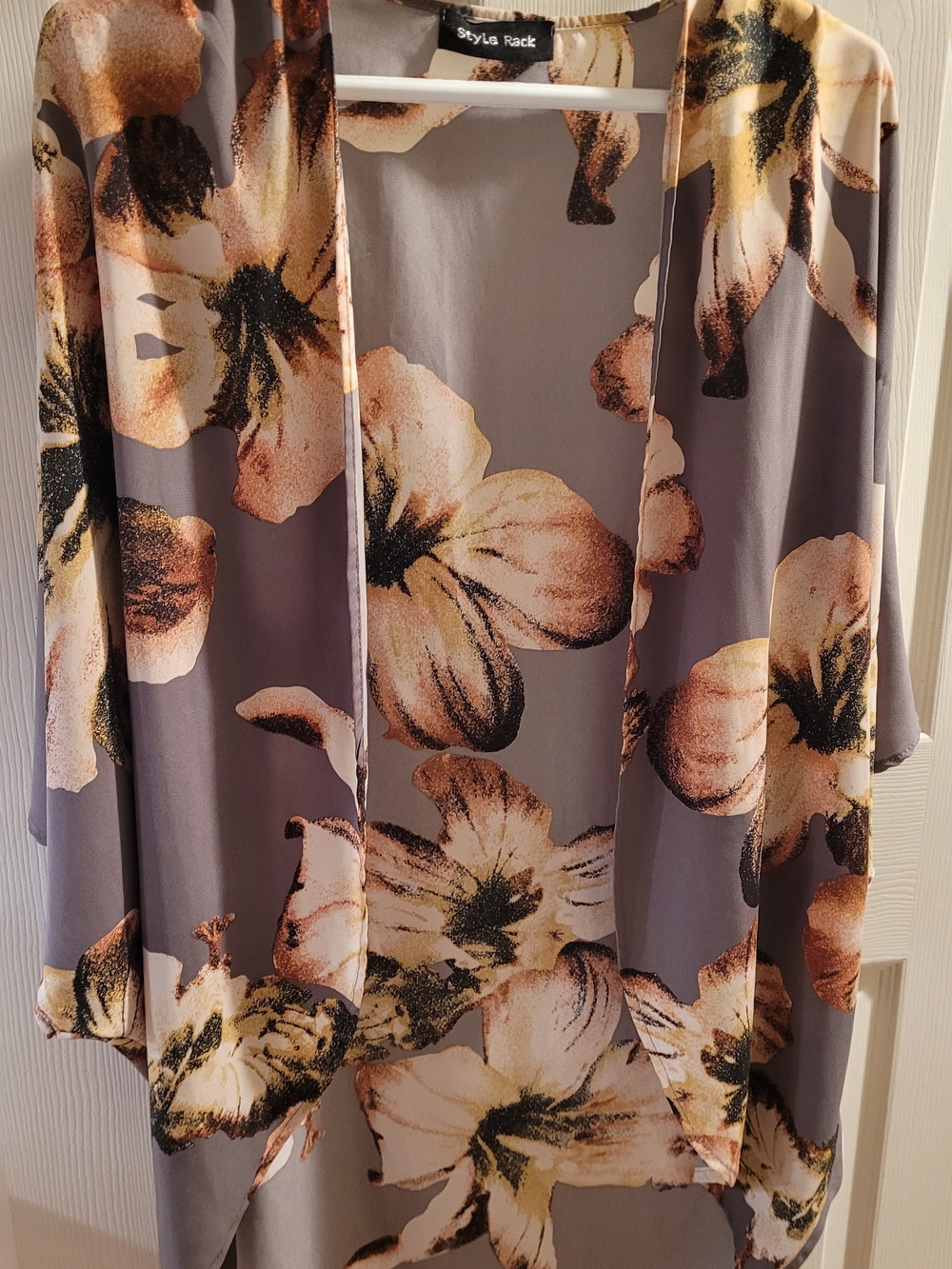 Style & Co Floral Open Front Kimono - Gray & Peach